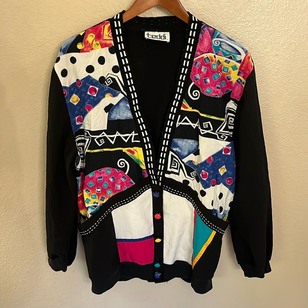 Vintage 1980’s Teddi Multicolor Lightweight Cardigan Jacket M Oversized
